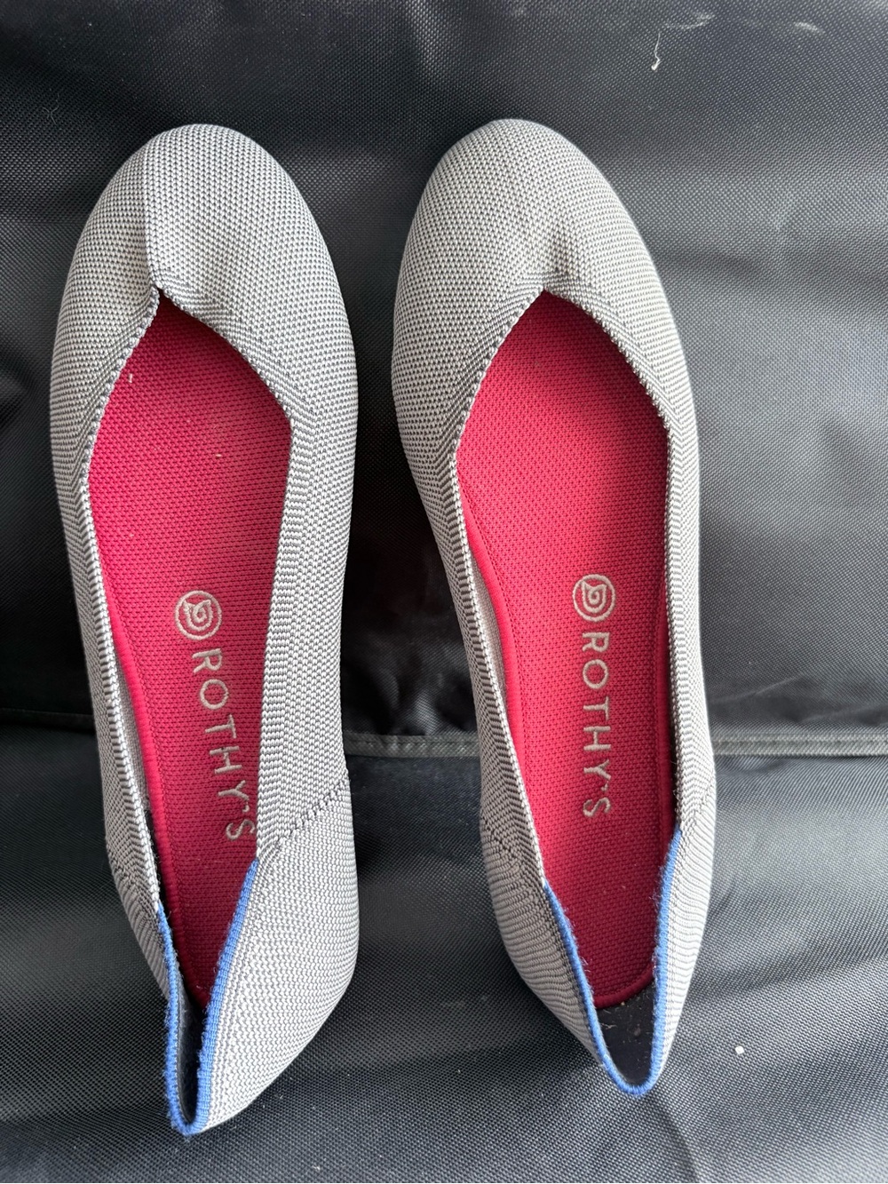 Rothy's Gray Knit Flats with Pink Insole and Blue Trim